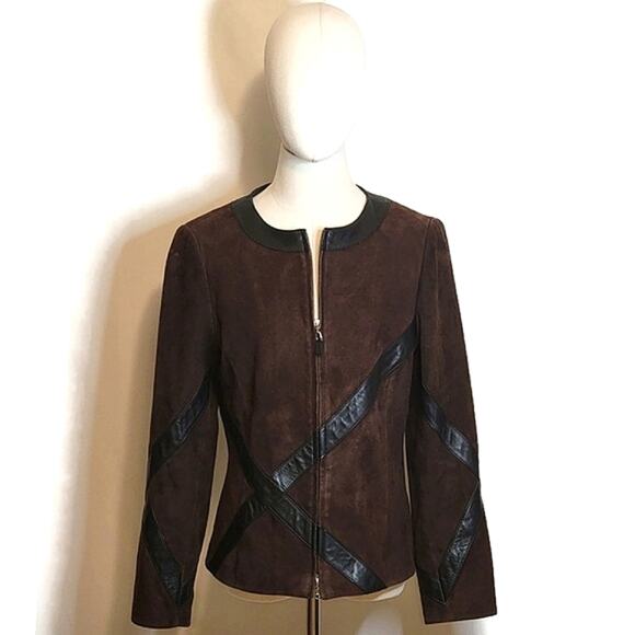 Nordstrom Studio 121 Brown Suede Leather Jacket Zip Front Long Sleeve Chic S - Picture 14 of 16